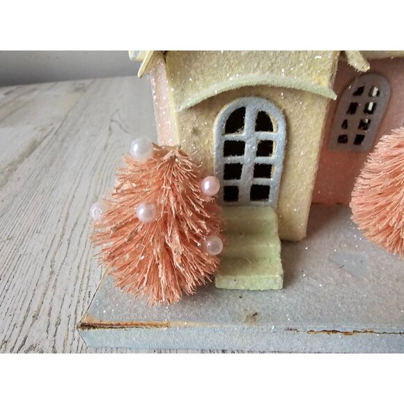 Pier 1 cardboard cottage village house tree spring Easter decor glitter sparkle - Picture 2 of 13